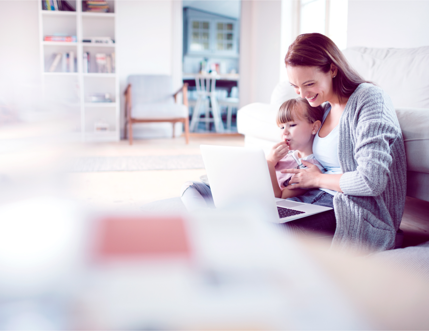 Mother and Son Checking Frontier Internet Service