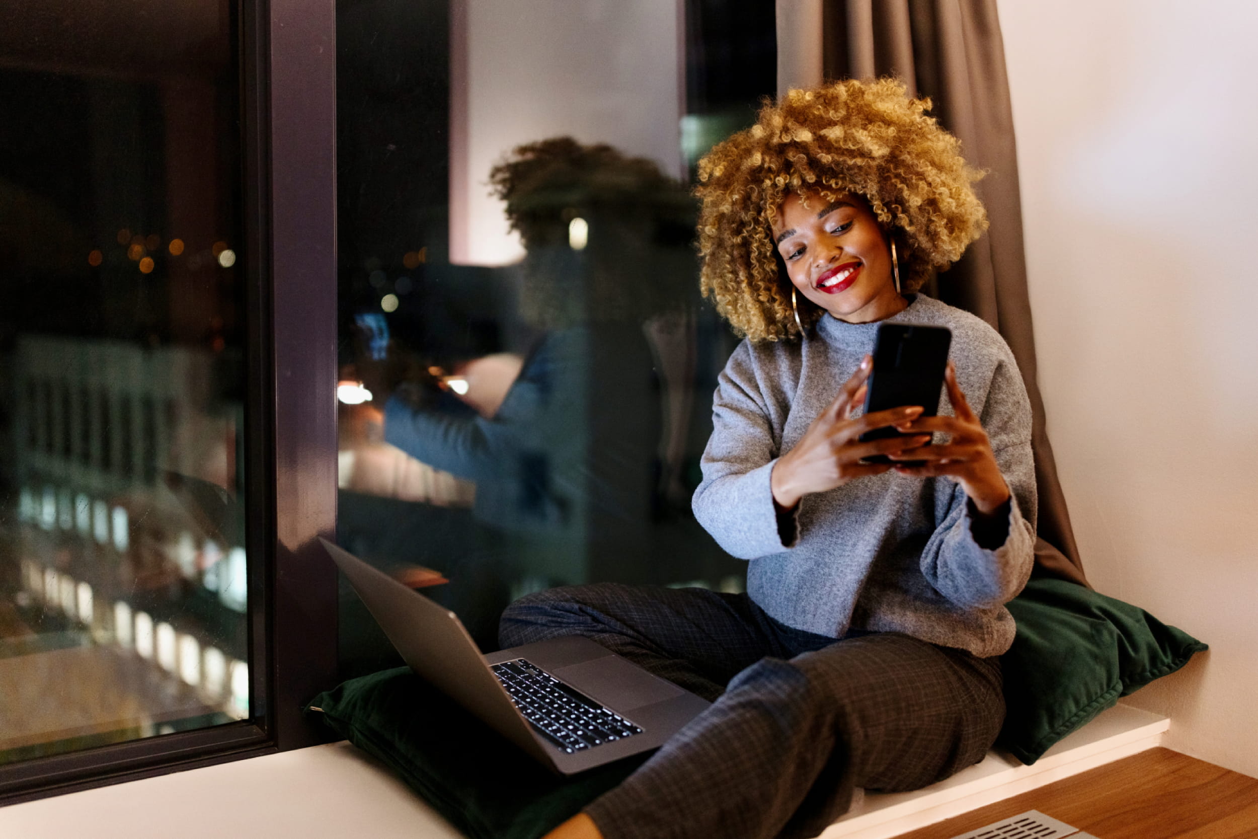 Woman on window seat